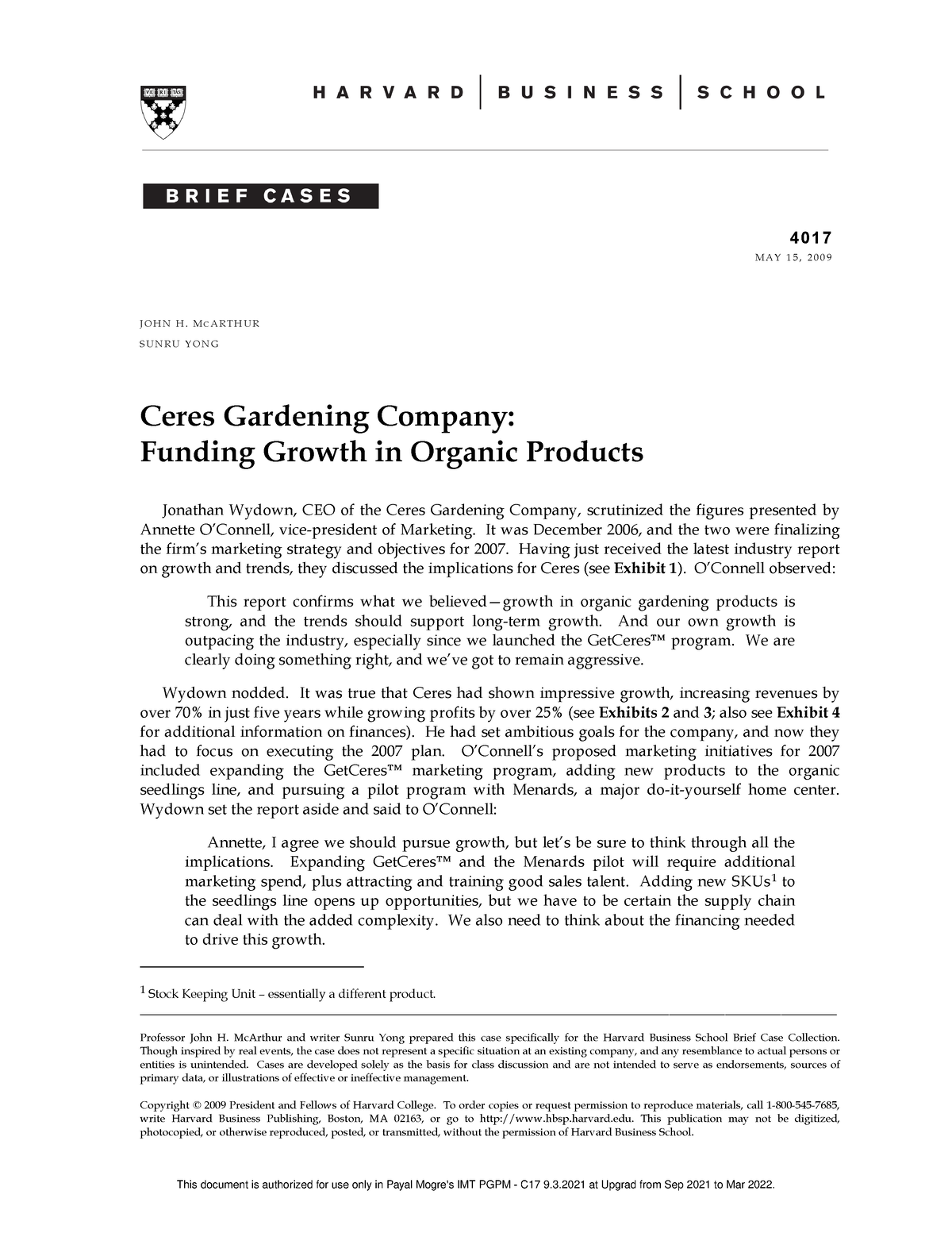 ceres gardening company funding growth in organic products case solution