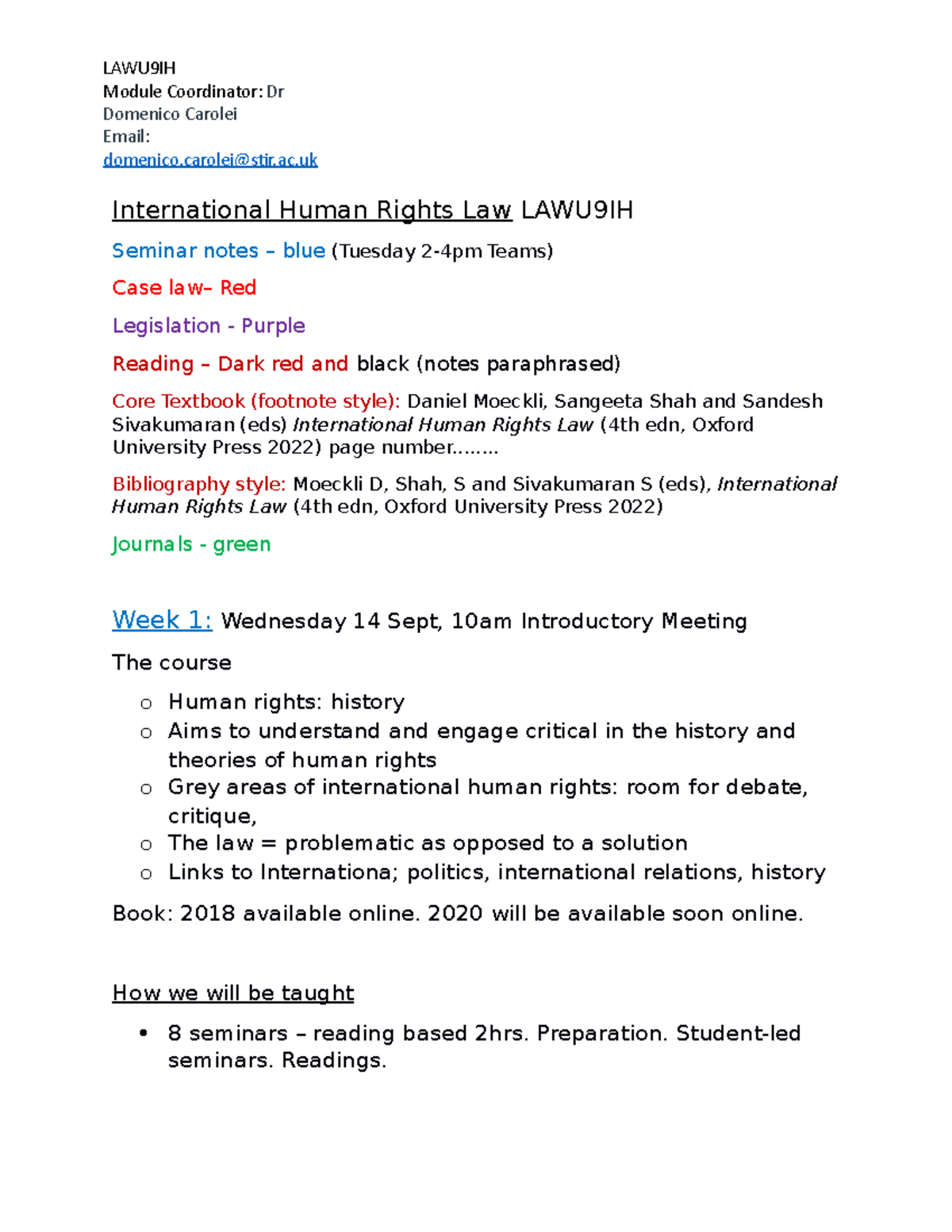 International Human Rights Law LAWU9IH - Module Coordinator: Dr ...