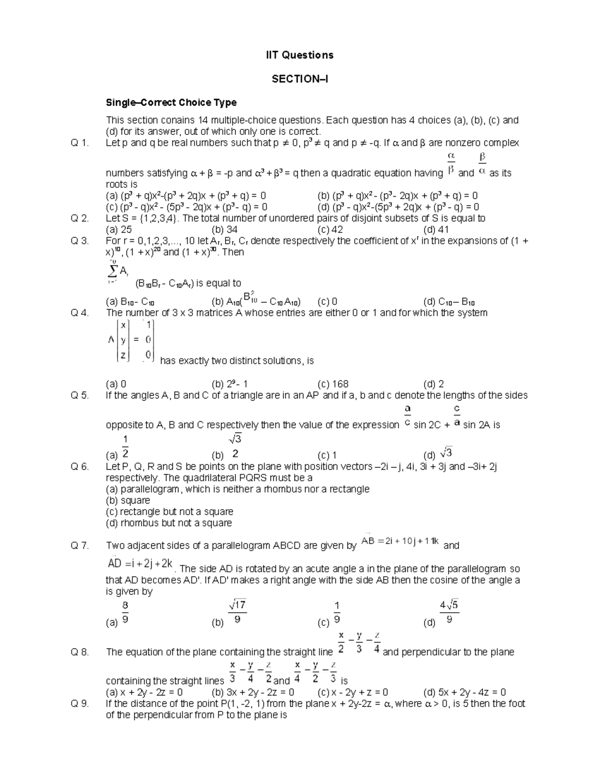 07 IIT Questions - Good - IIT Questions SECTION–I Single–Correct Choice ...