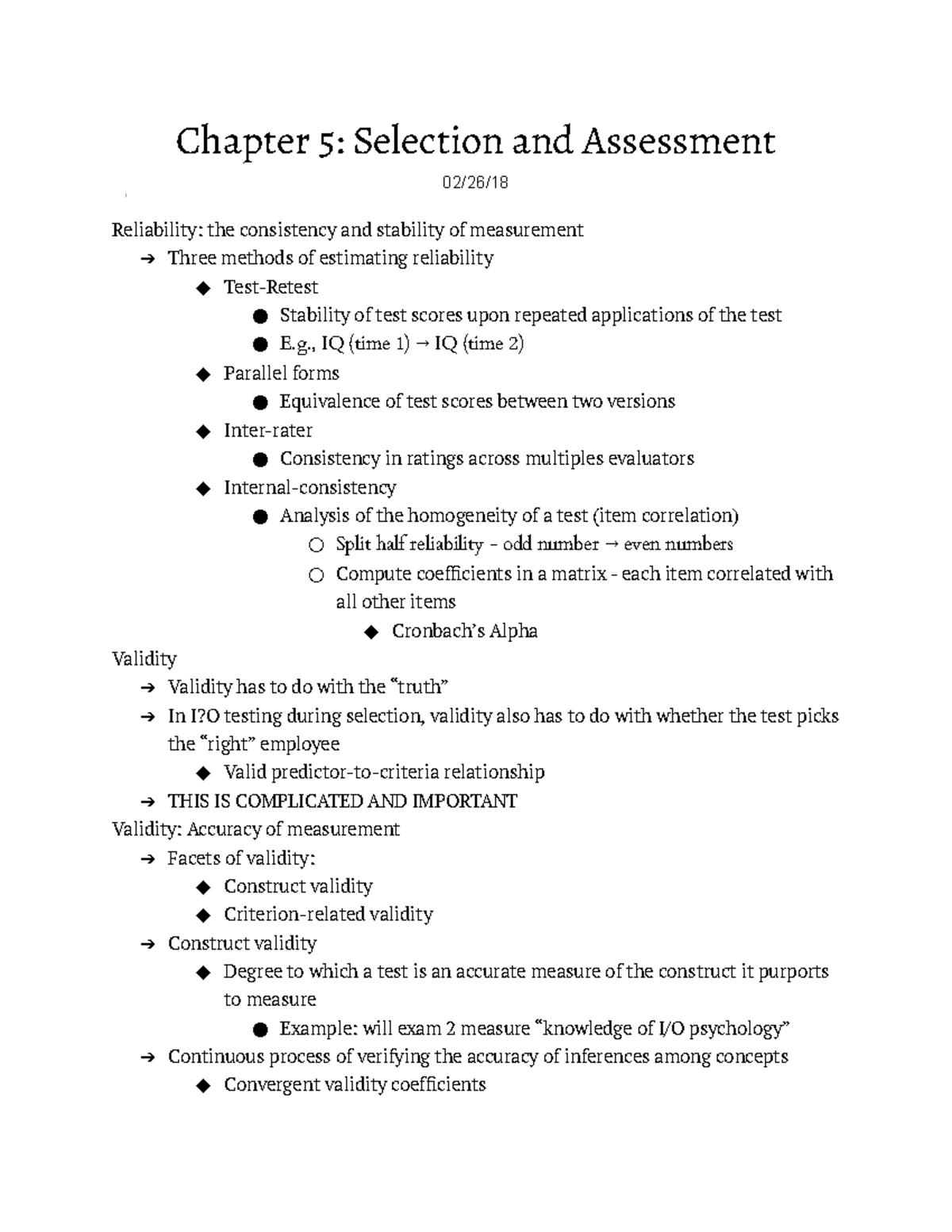 IO Psyc, chapter 5 - Chapter 5: Selection and Assessment 02/26/18 ...