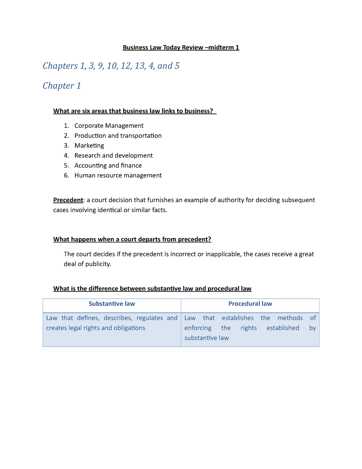 Review Midterm With Answers - Business Law Today Review –midterm 1 ...