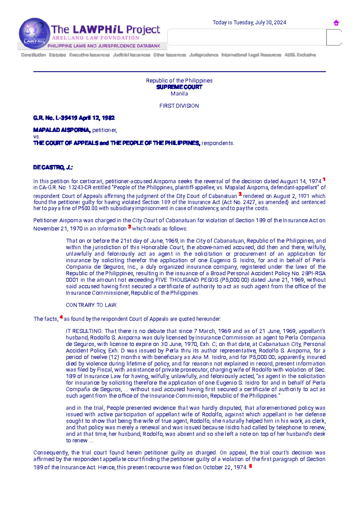 G.R. No. L-39419 - Constitution Statutes Executive Issuances Judicial ...
