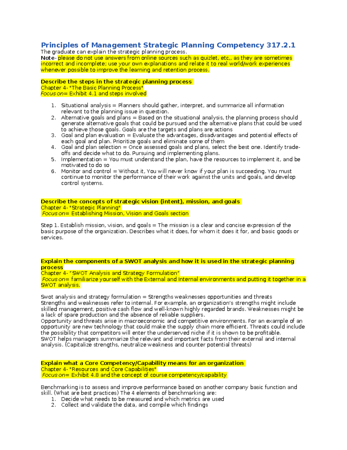 C483 Study Guide - Principles of Management Strategic Planning ...