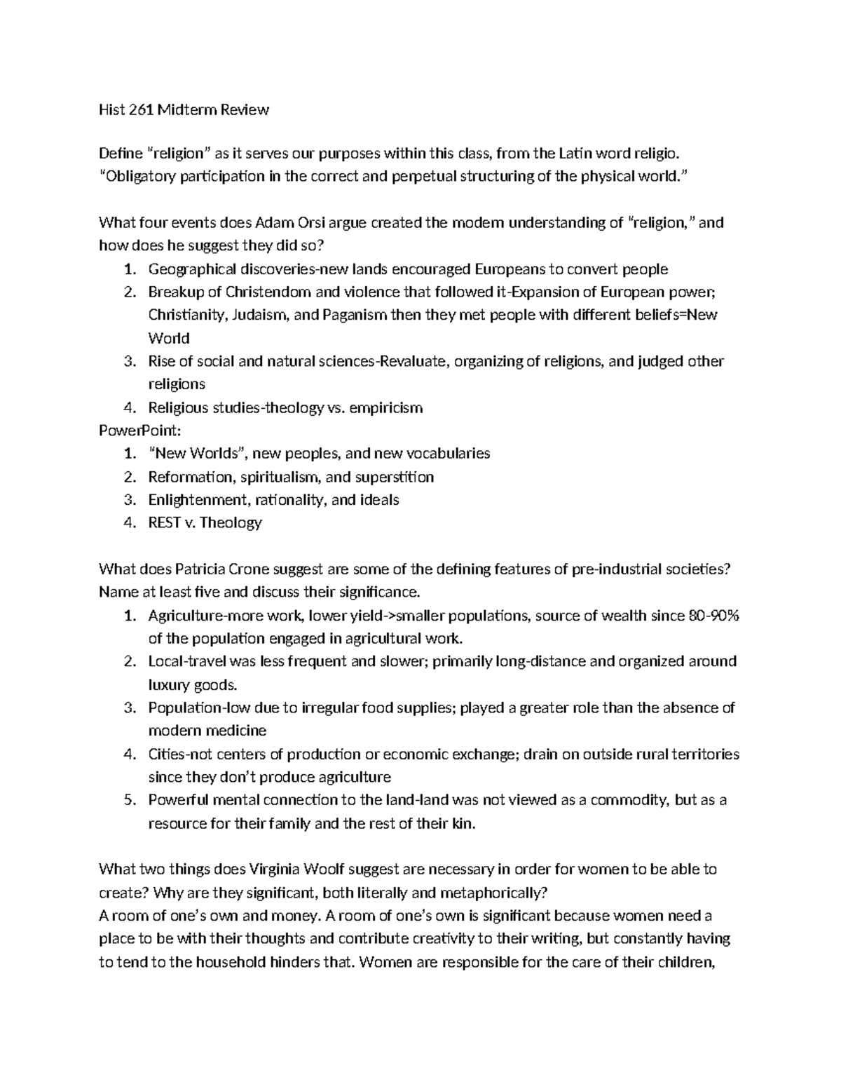 Hist 261 Midterm Review - Hist 261 Midterm Review Define “religion” as ...