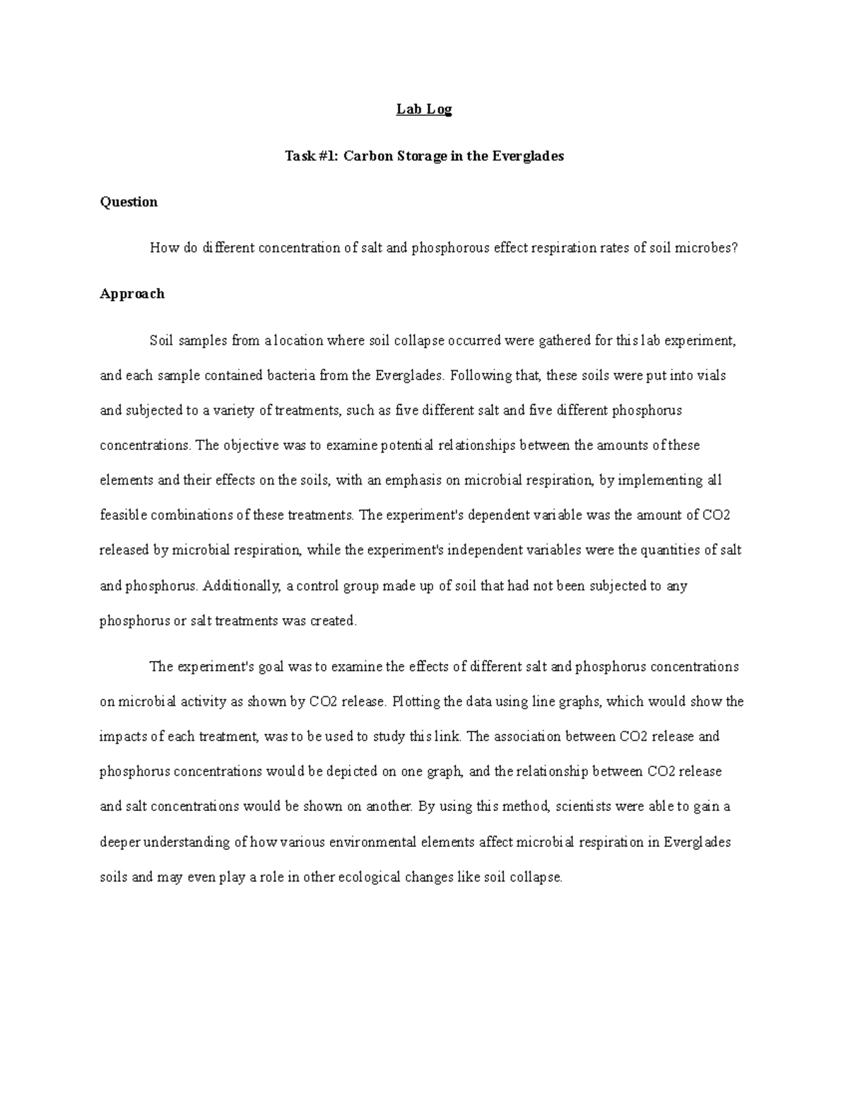 Lab Logs (Example #1 & #4) - Lab Log Task #1: Carbon Storage in the ...