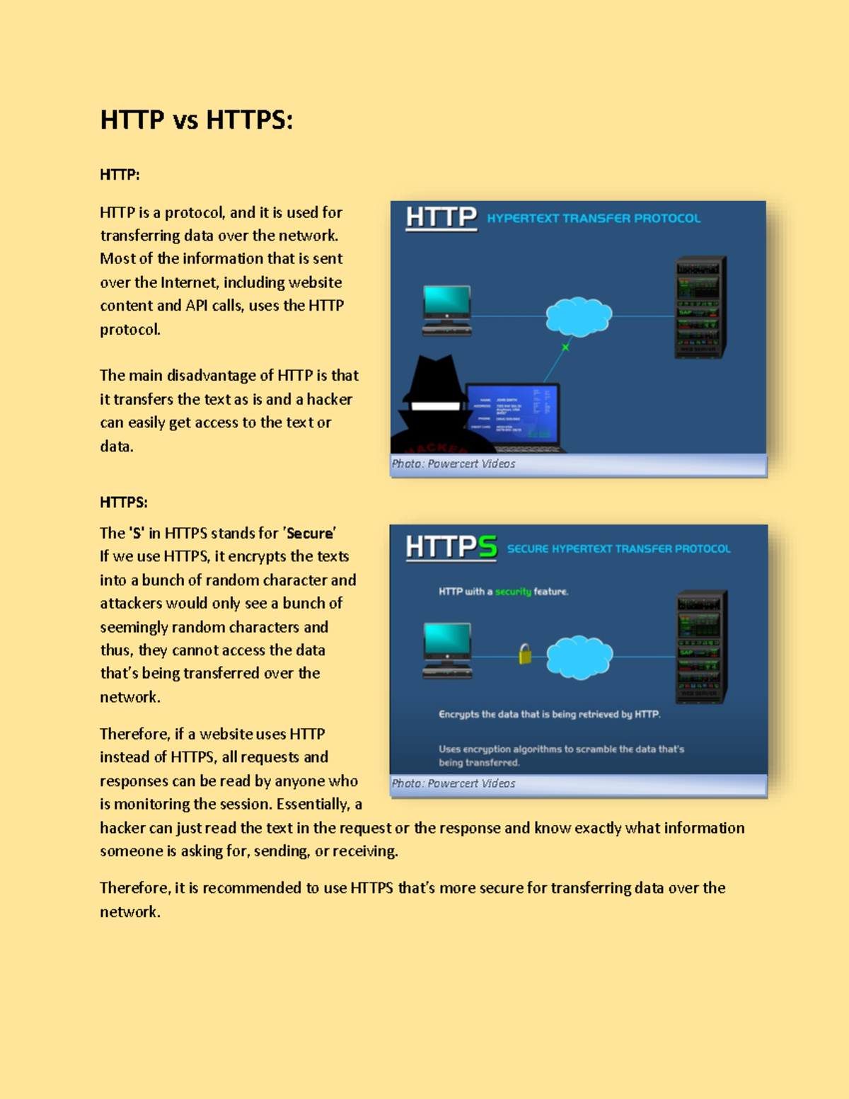 Http vs https Summary - HTTP vs HTTPS: HTTP: HTTP is a protocol, and it ...