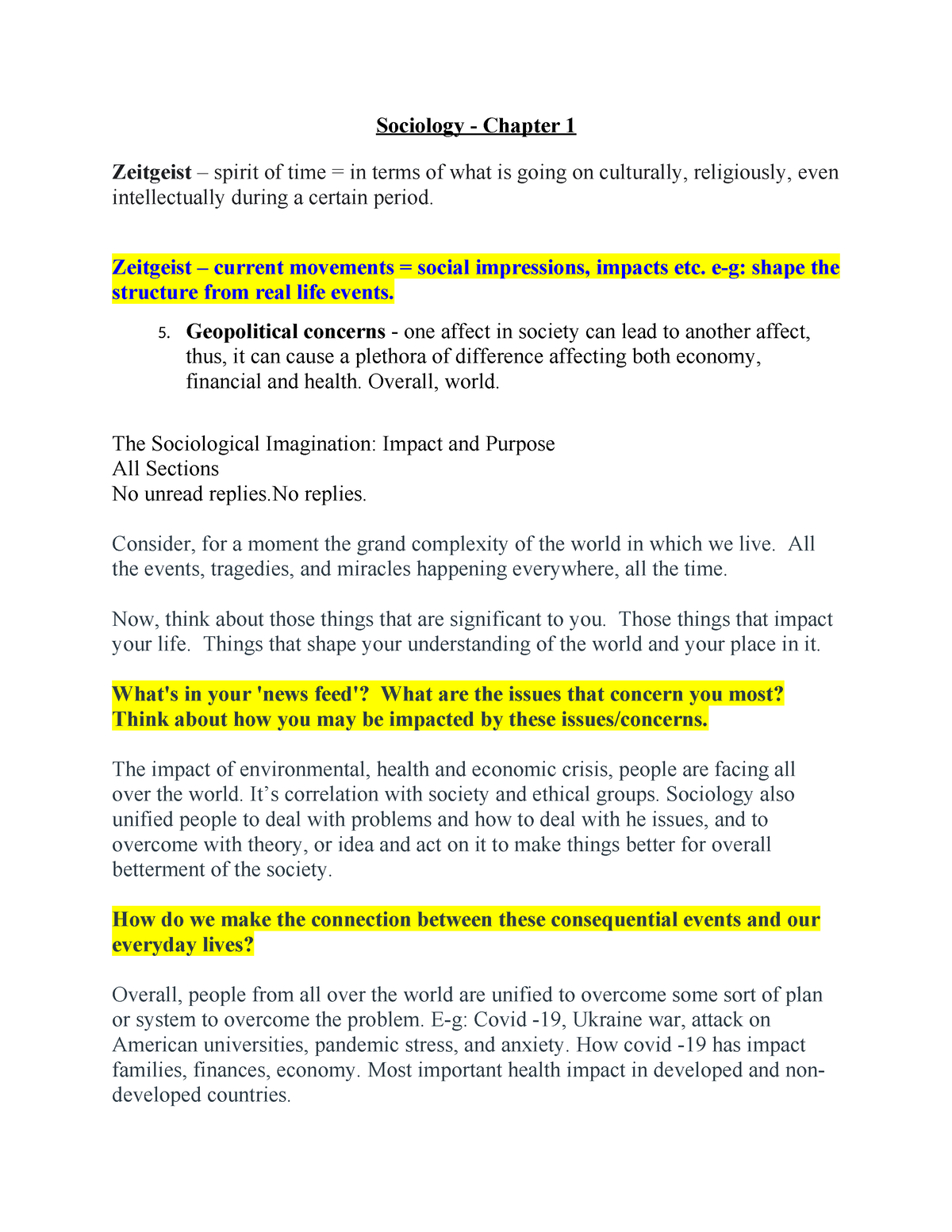 Chapter 1 - Notes - Sociology - Chapter 1 Zeitgeist – Spirit Of Time ...