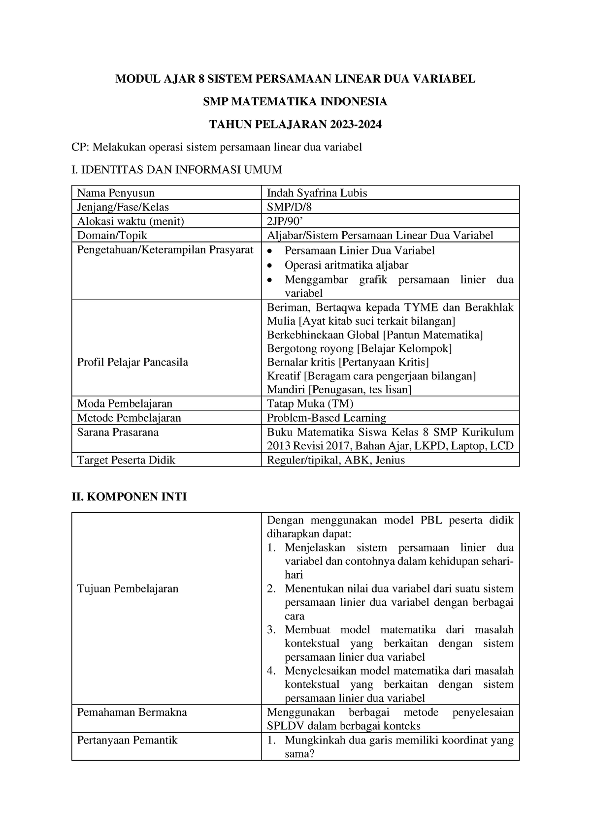 Modul AJAR 10 Spldv - MODUL AJAR 8 SISTEM PERSAMAAN LINEAR DUA VARIABEL ...