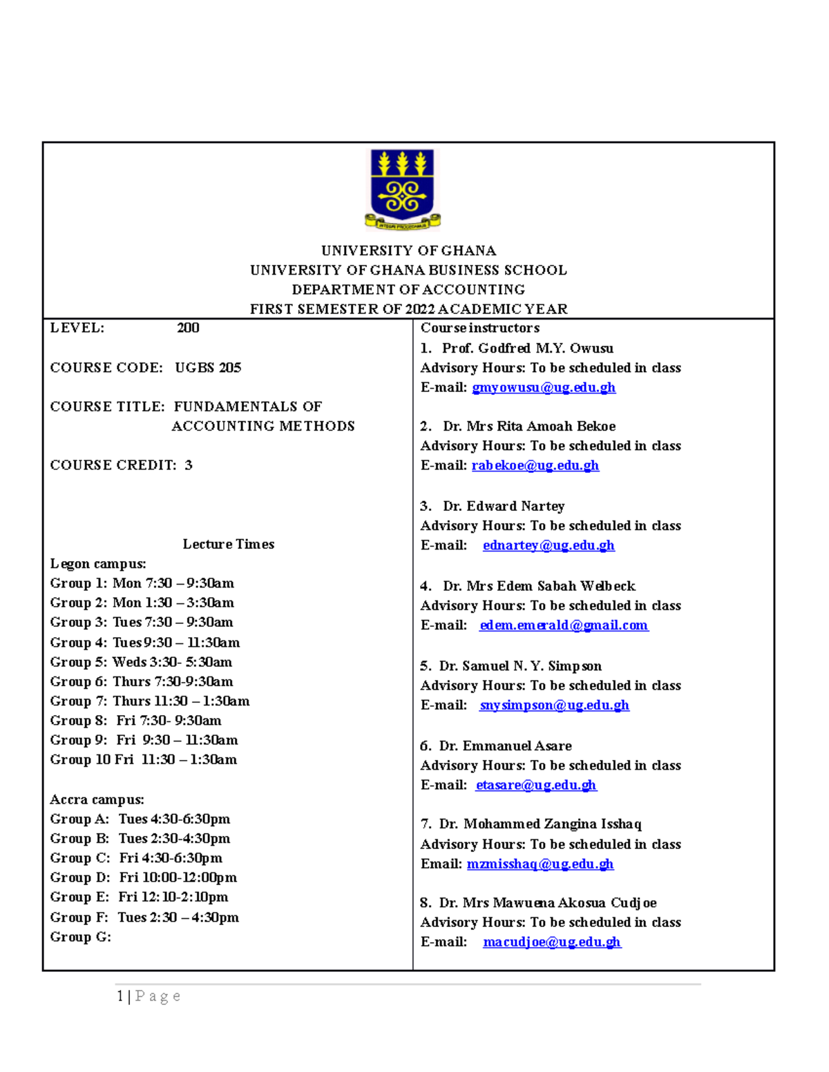 Course Outline Ugbs 205 2023 University Of Ghana University Of Ghana Business School 7882