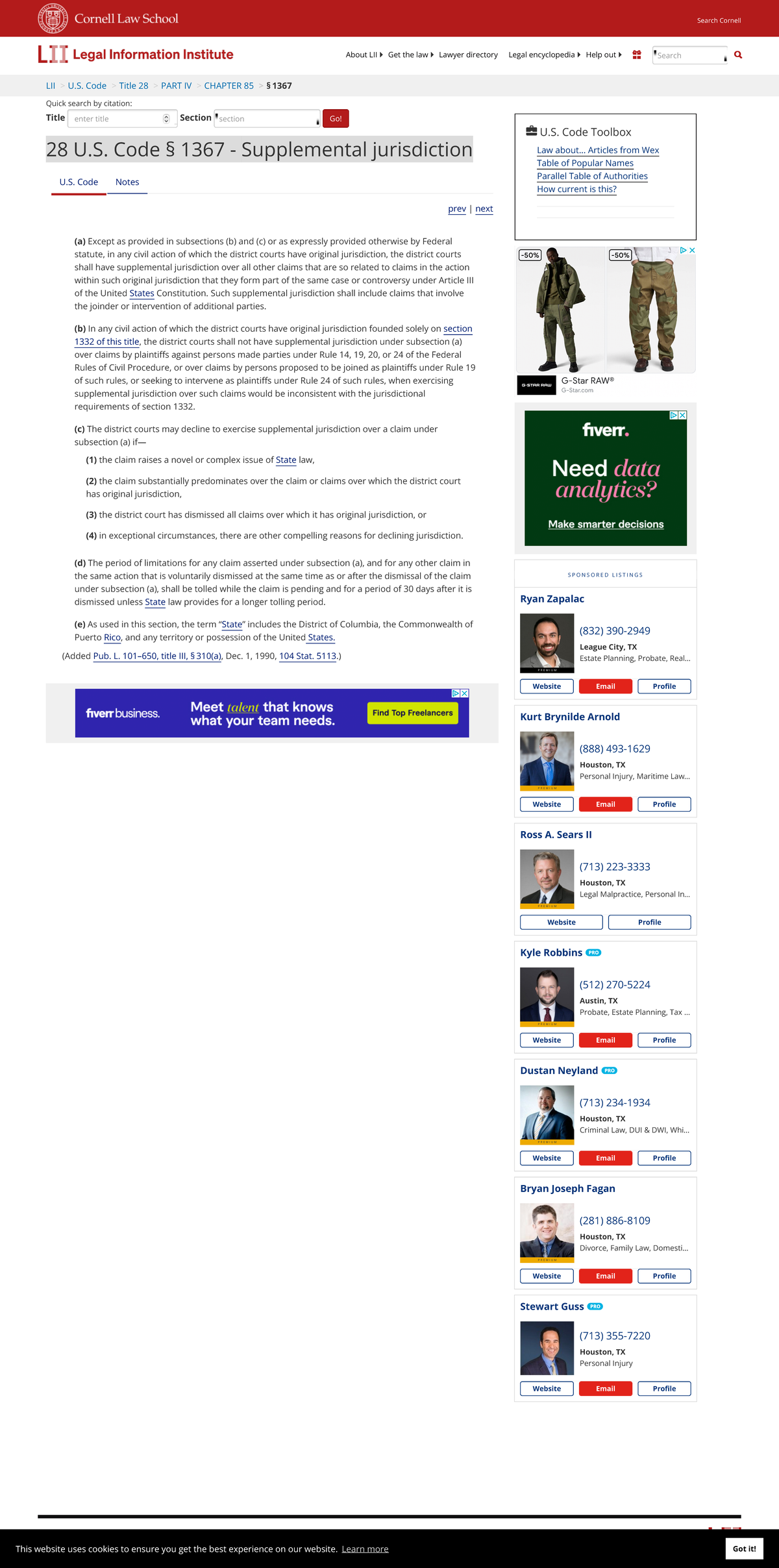 28 U.S. Code § 1367 Supplemental jurisdiction U.S. Code US Law LII