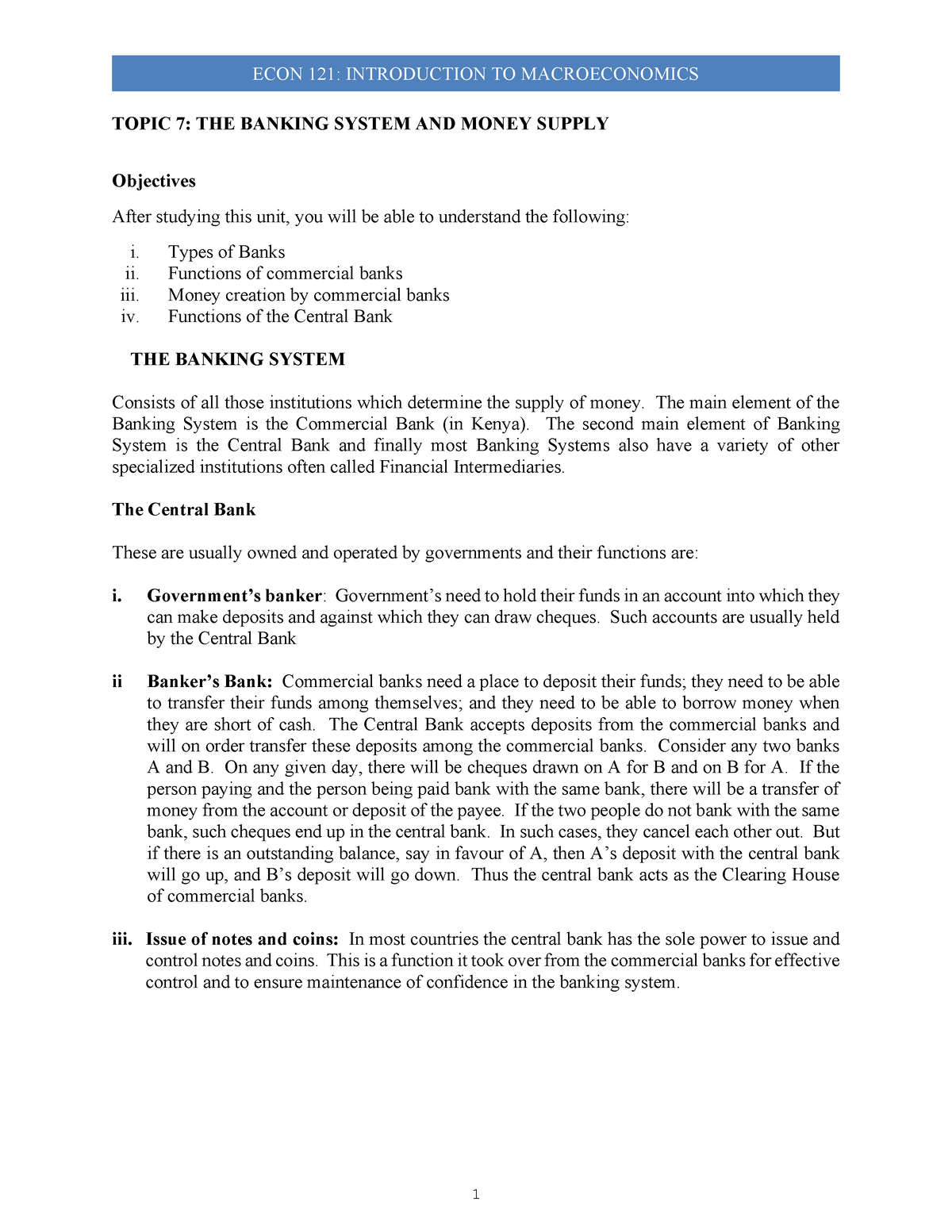 Topic 7 The Banking System And Money Supply - TOPIC 7: THE BANKING ...