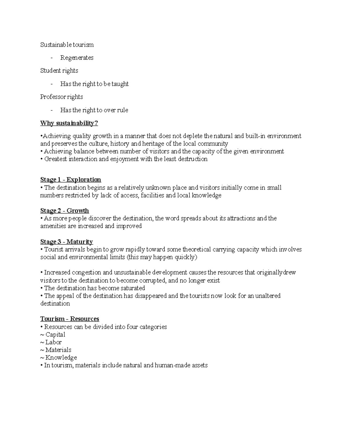 Sustainable tourism - Lecture notes 12 - Sustainable tourism ...