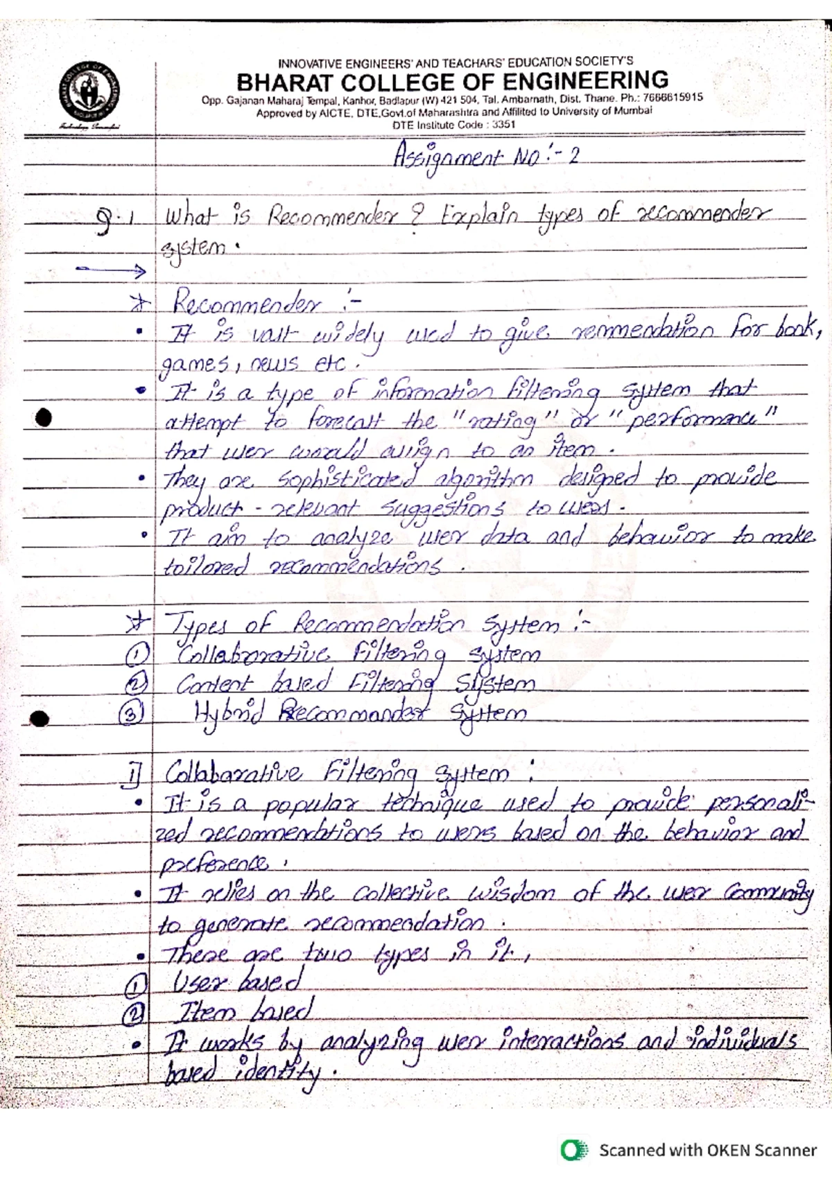 DL assignment 1 - dl handwritten notes - COLLEGE OF INNOVATIVE AND ...