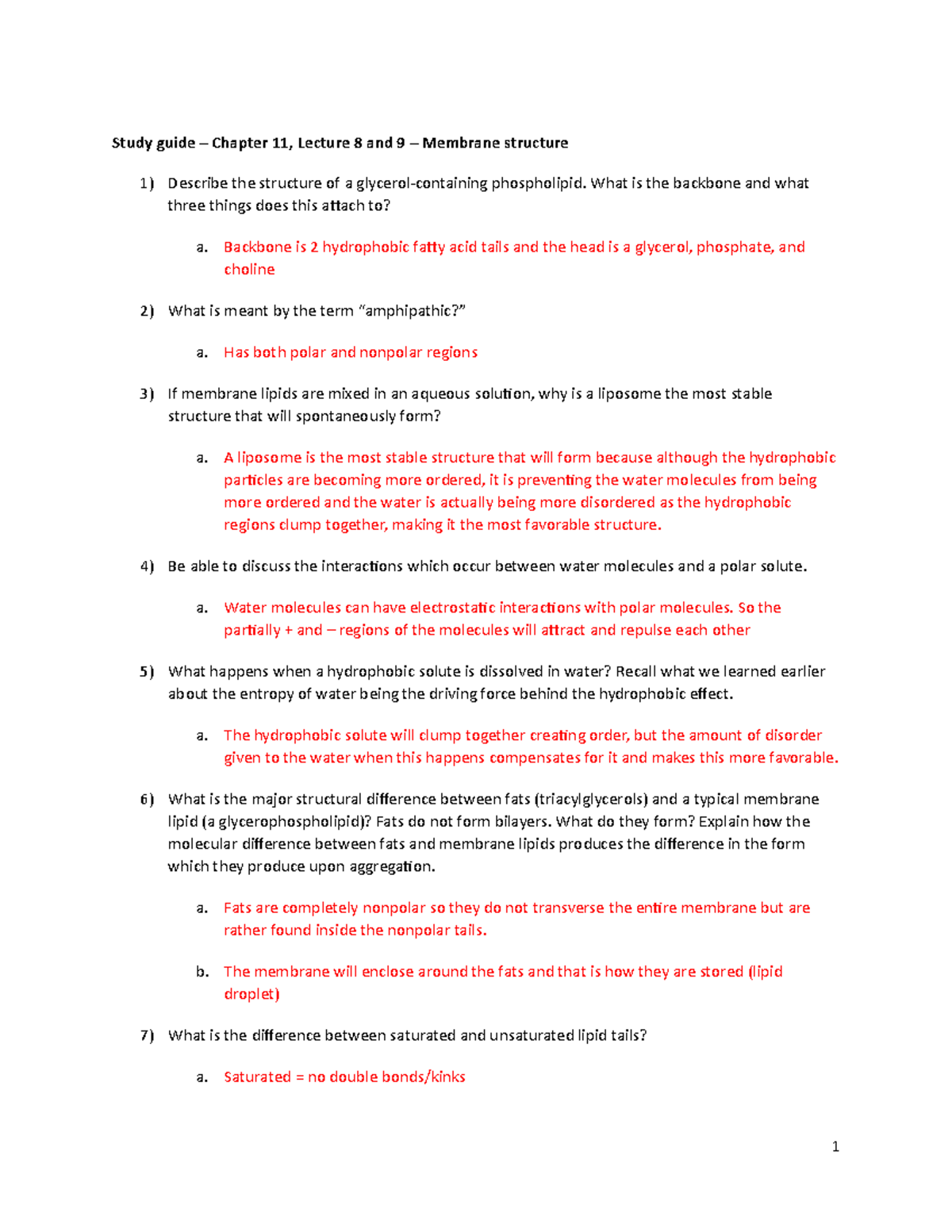 Study guide - Chapter 11 - Membrane structure - Study guide – Chapter ...
