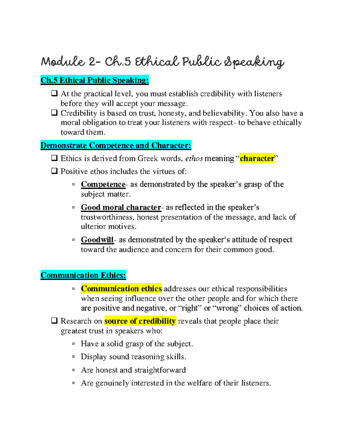 Public Speaking Notes 3 Module 2 Ch Ethical Public Speaking Ch