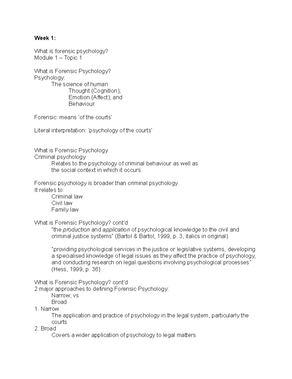 Introduction to Forensic Psychology Notes - Week 1: What is forensic ...