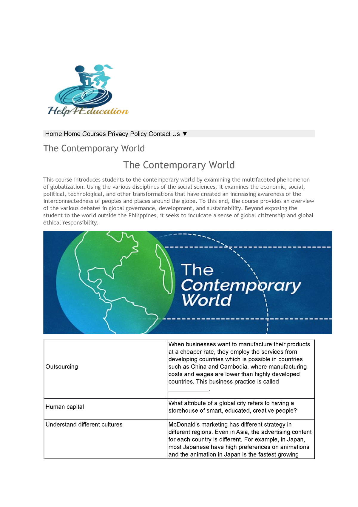 Contemporary World - Using The Various Disciplines Of The Social ...