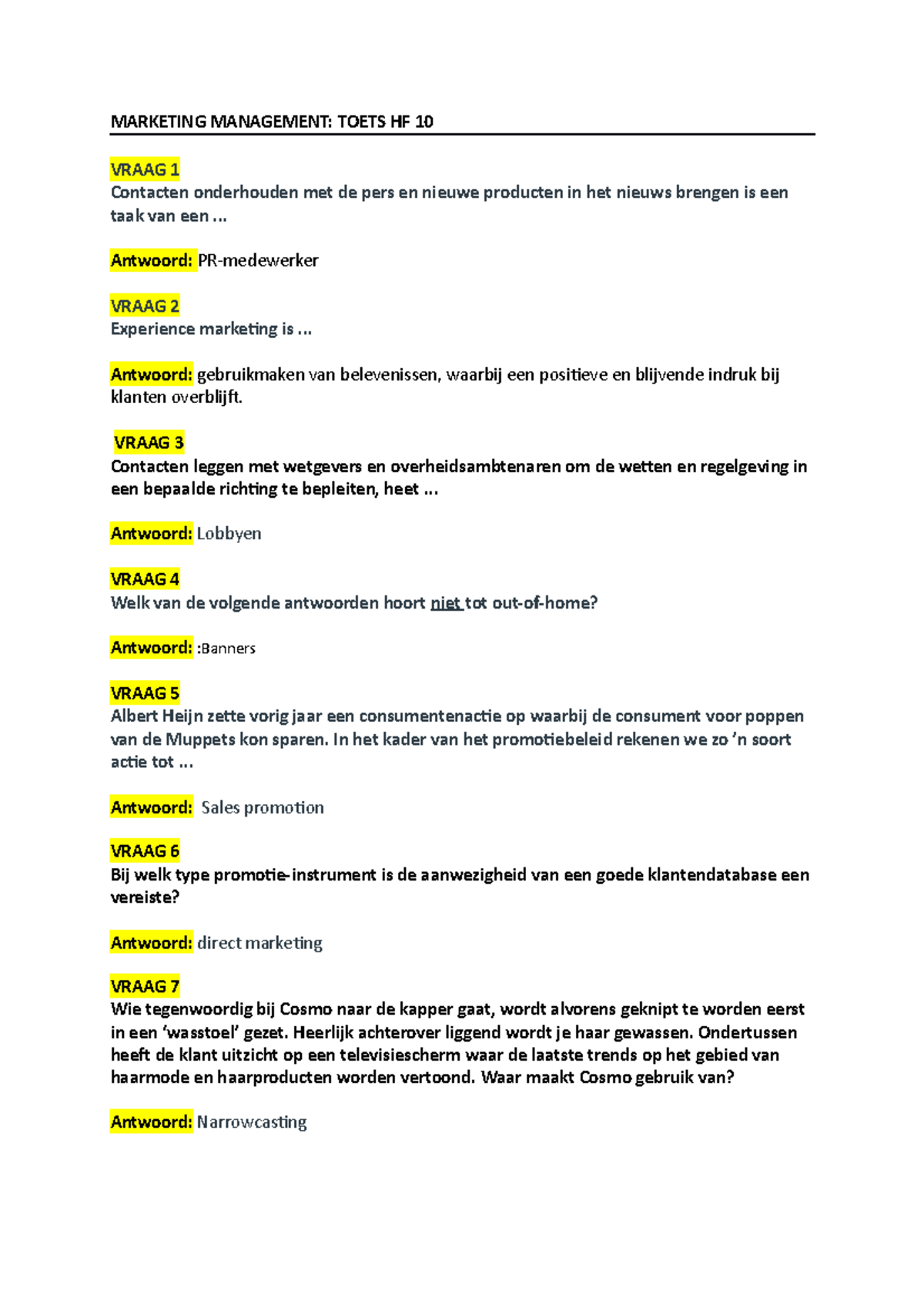 Marketing Management- Toets HF10 - MARKETING MANAGEMENT: TOETS HF 10 ...