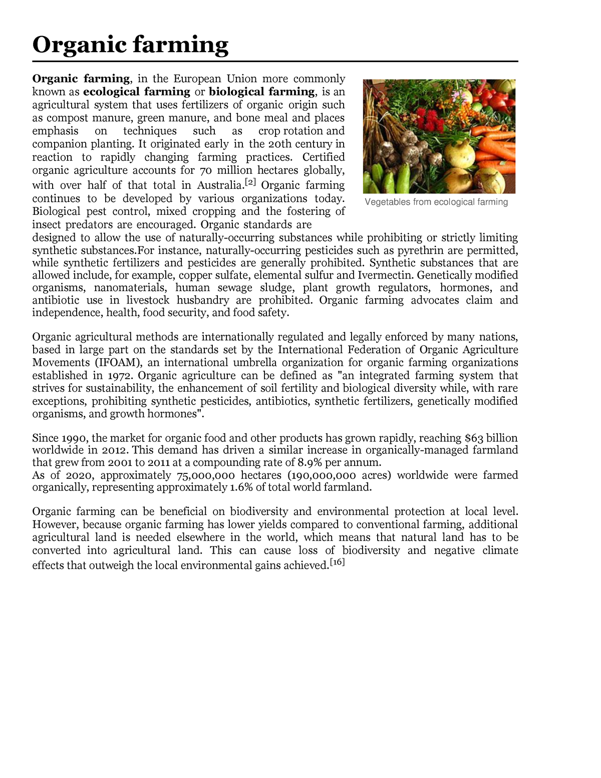 Organic farming - Wikipedia - Organic farming Organic farming , in the  European Union more commonly - Studocu