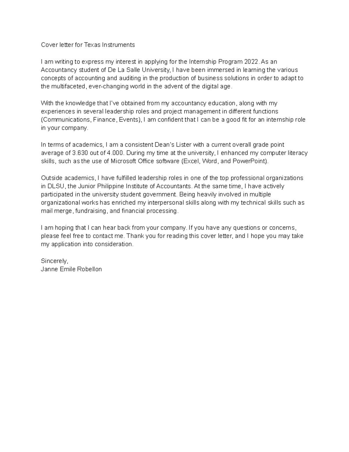 [Texas Instruments] Cover Letter-Robellon - Cover letter for Texas ...