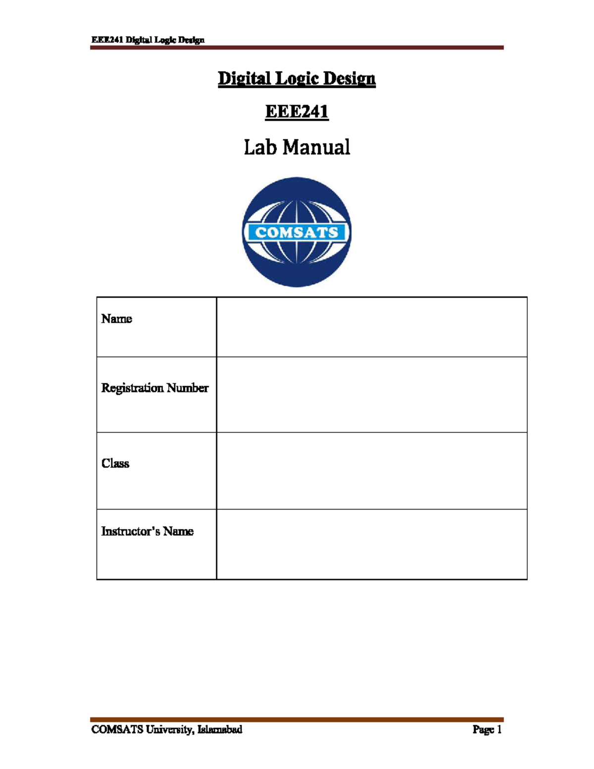 [Lab Manual 110] EEE241 Digital Logic Design Studocu