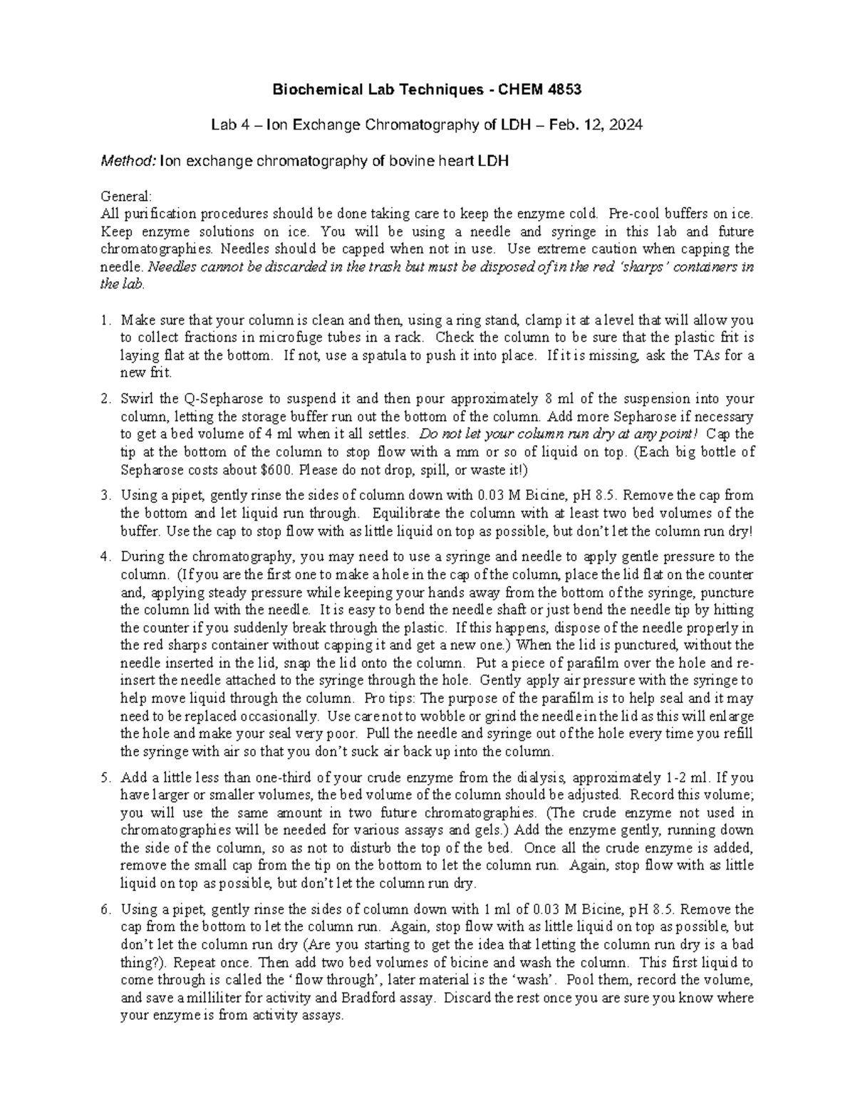 Lab 4 Ion Exchange 2024 Biochemical Lab Techniques CHEM 4853