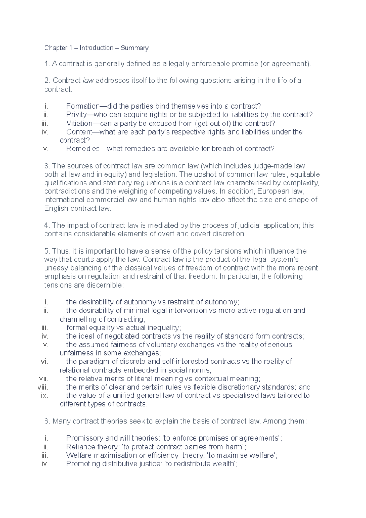 Ch1c - Introduction - Chapter 1 – Introduction – Summary A contract is ...