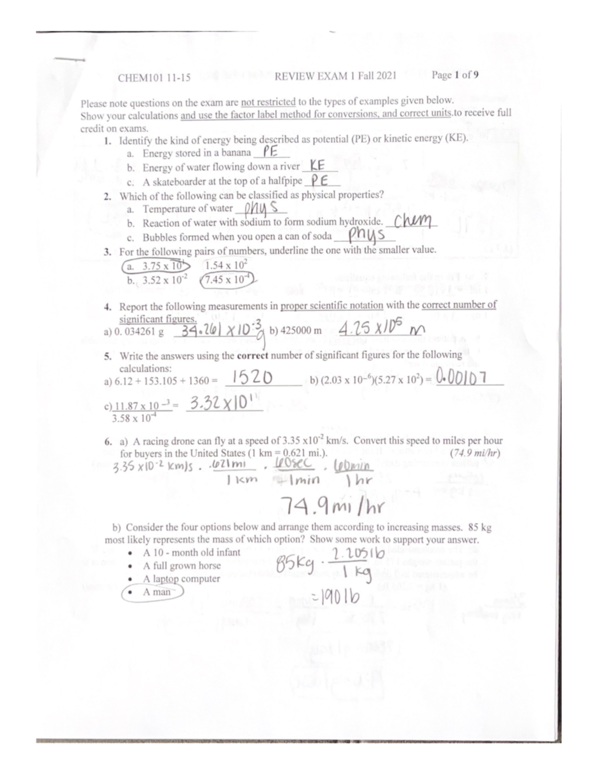 Exam 1 Chem Review Packet - CHEM 101 - Studocu