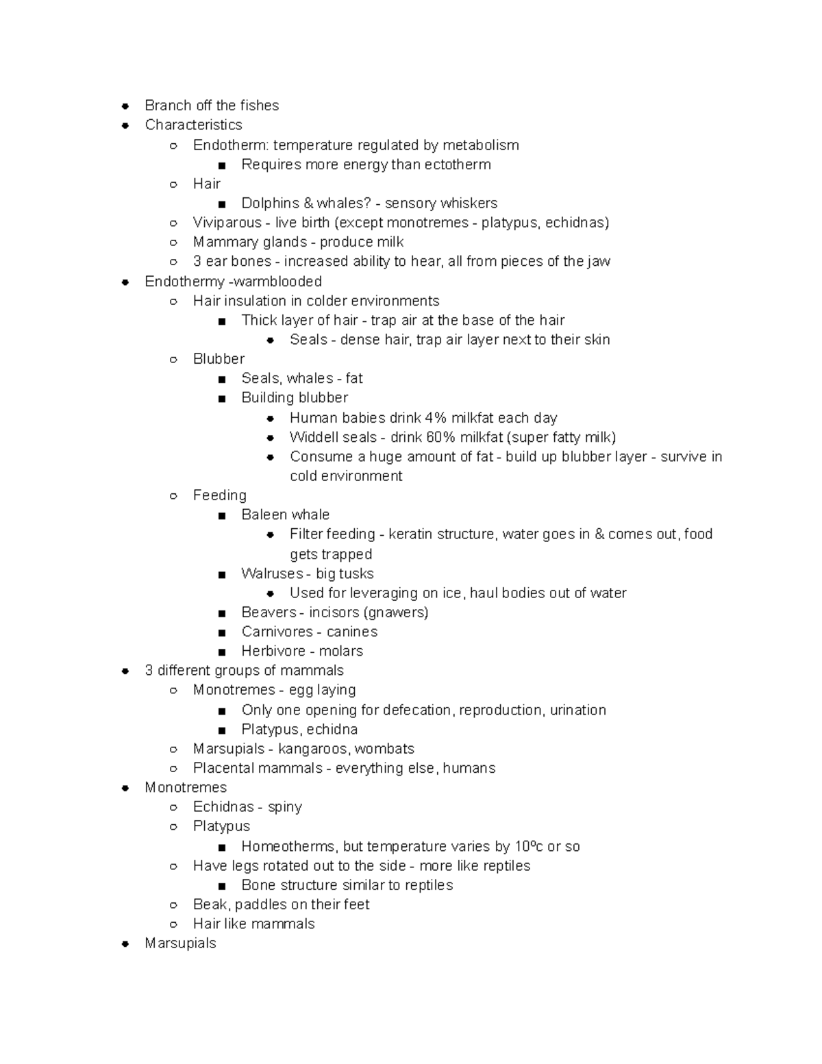 11 4 Class Mammalia - EOSC 123 Organisms and Ecosystems notes taught by