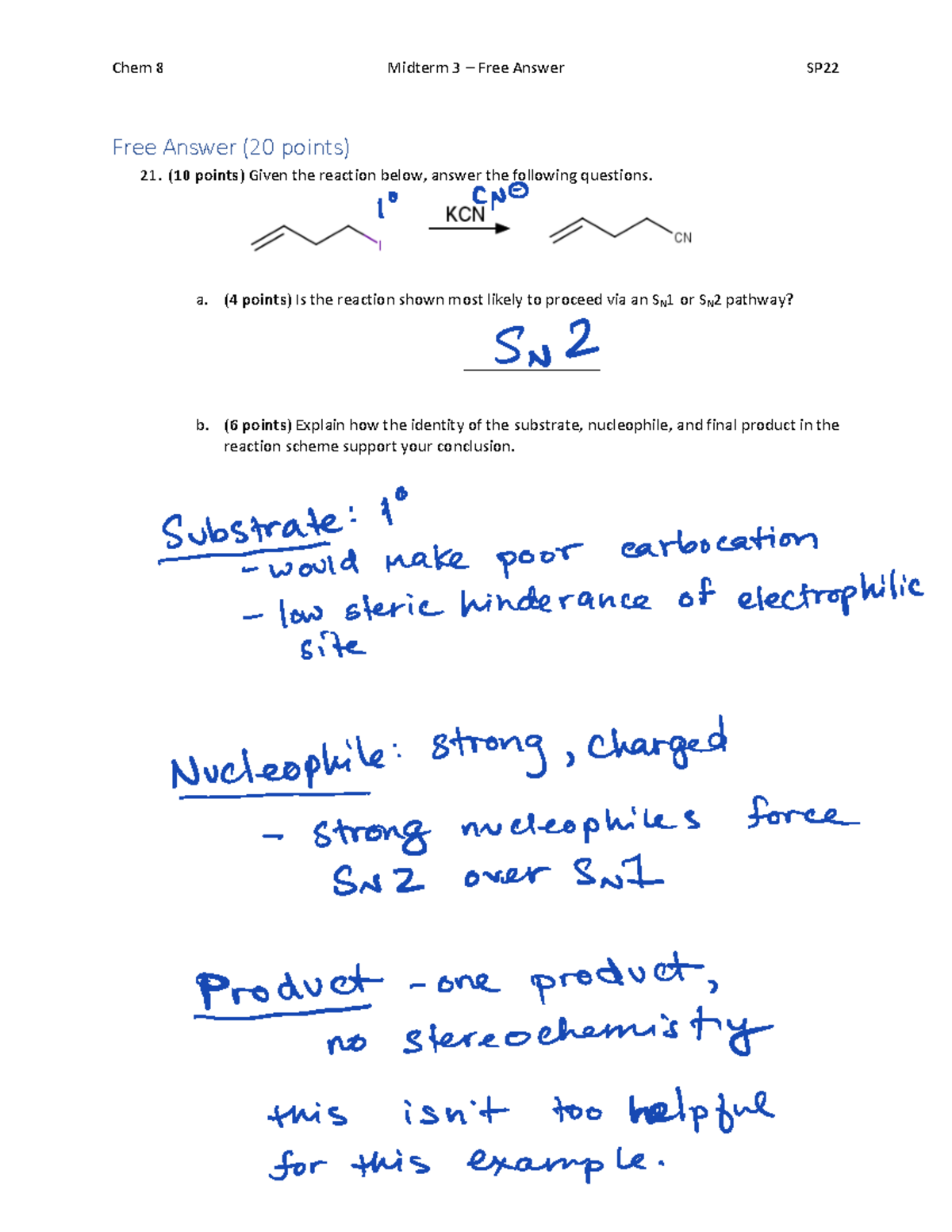 Midterm 3: Free Answer Response, Solutions pdf - Chem 8 Midterm 3 Free ...