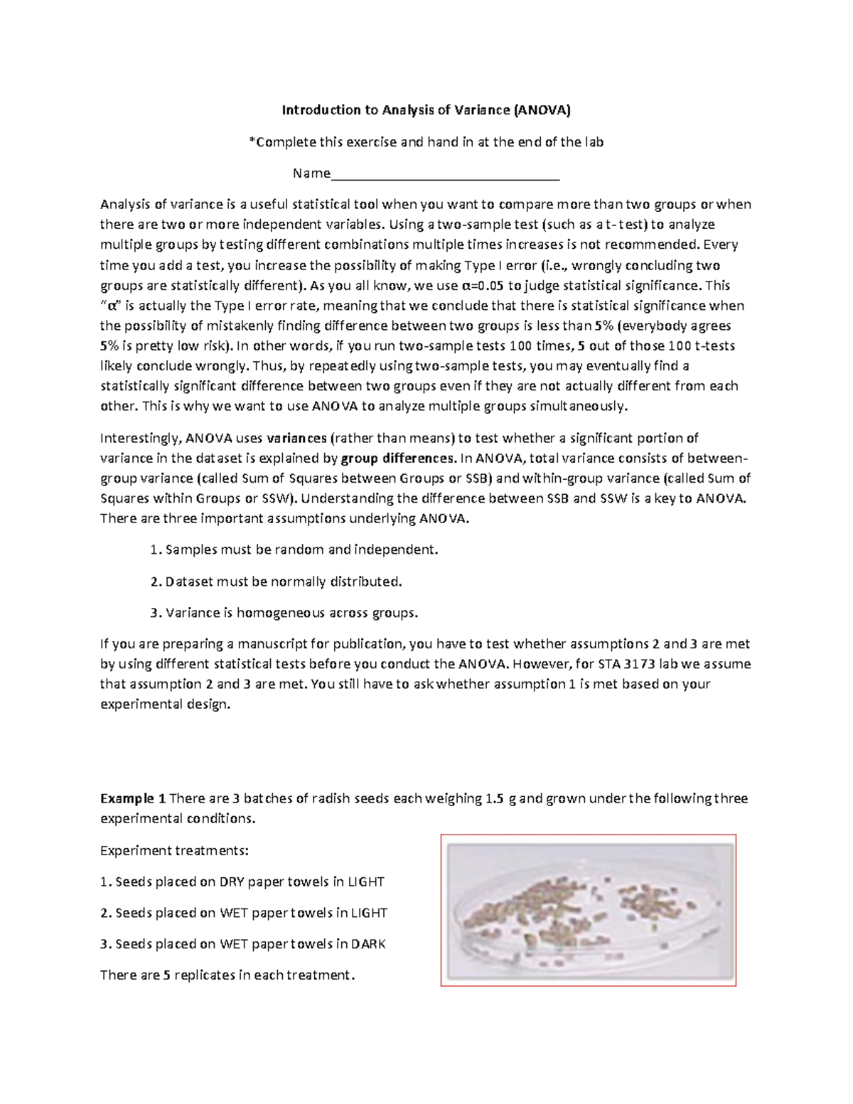 Anova Lab - Introduction to Analysis of Variance (ANOVA) *Complete this ...