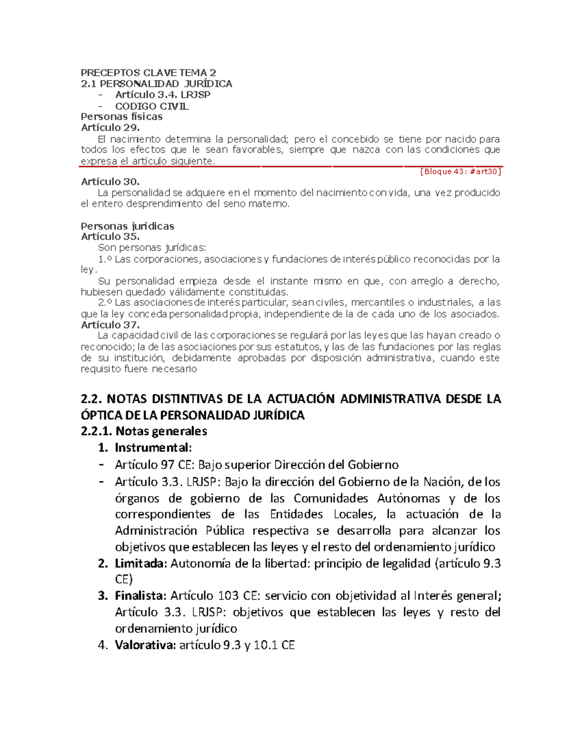 Preceptos Clave TEMA 2 PRECEPTOS CLAVE TEMA 2 2 PERSONALIDAD JURÍDICA Artículo 3. LRJSP CODIGO