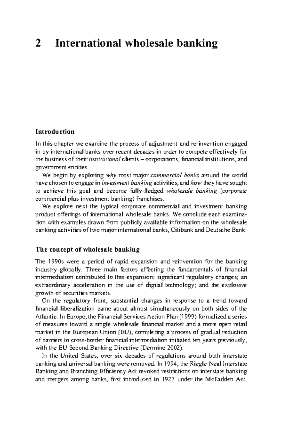 Chapter 2 International Wholesale Banking Introduction In this