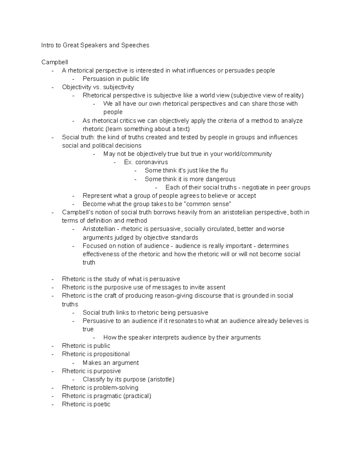 Week 1 - Lecture notes 1 - Intro to Great Speakers and Speeches ...