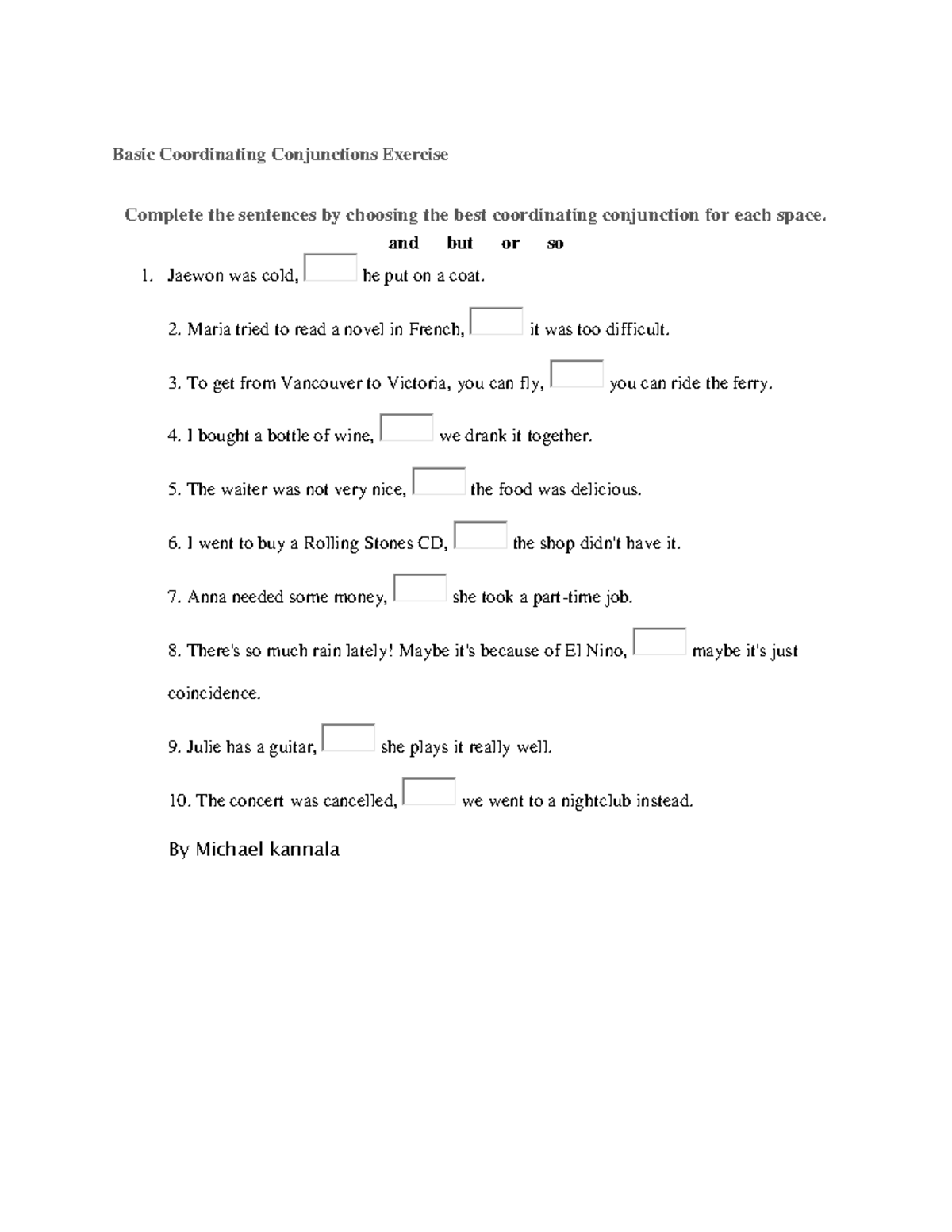 Basic Coordinating Conjunctions Exercise-kannala - Basic Coordinating ...