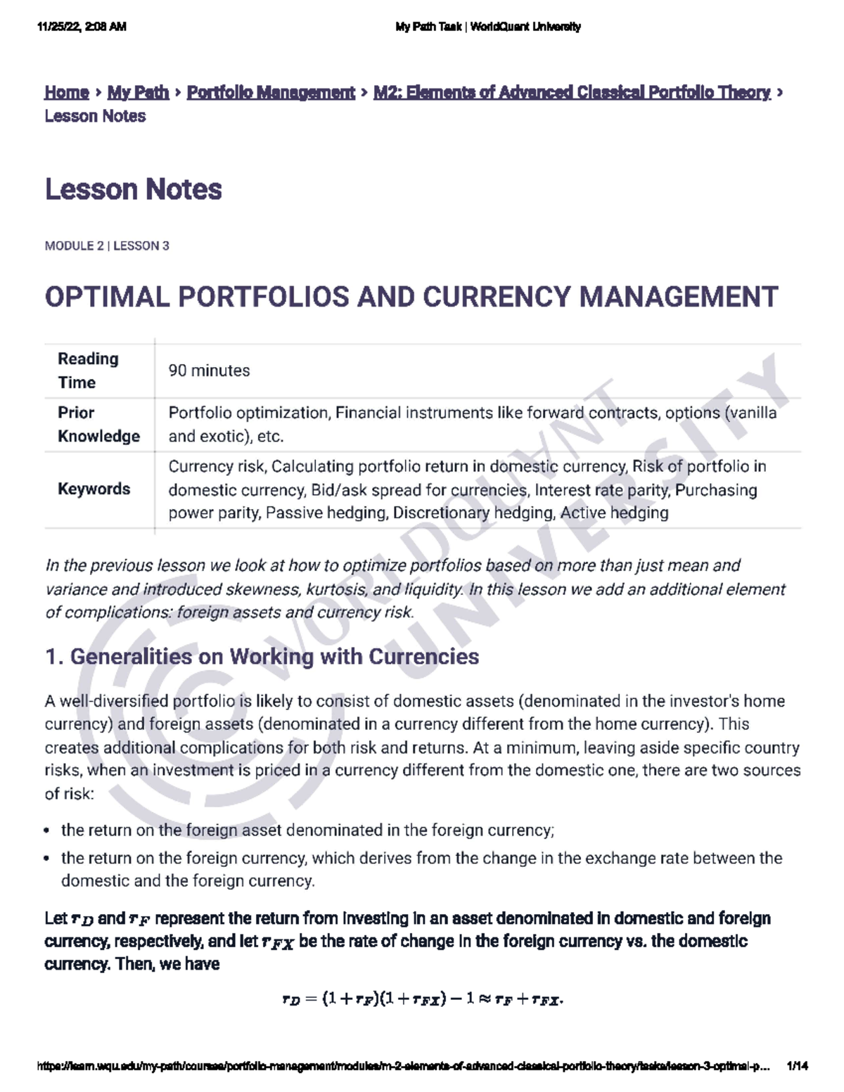 MSc FE 652 Portfolio Management M2 - Financial Engineering - Studocu