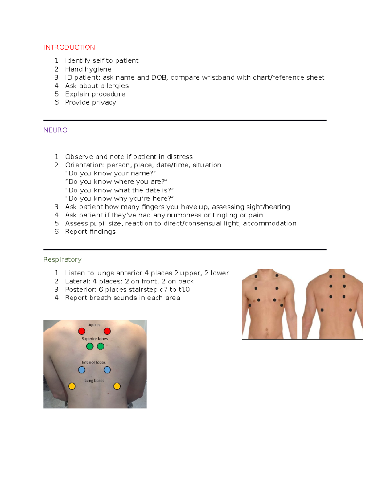 OSCE FLOW Sheet for Lab - INTRODUCTION Identify self to patient Hand ...