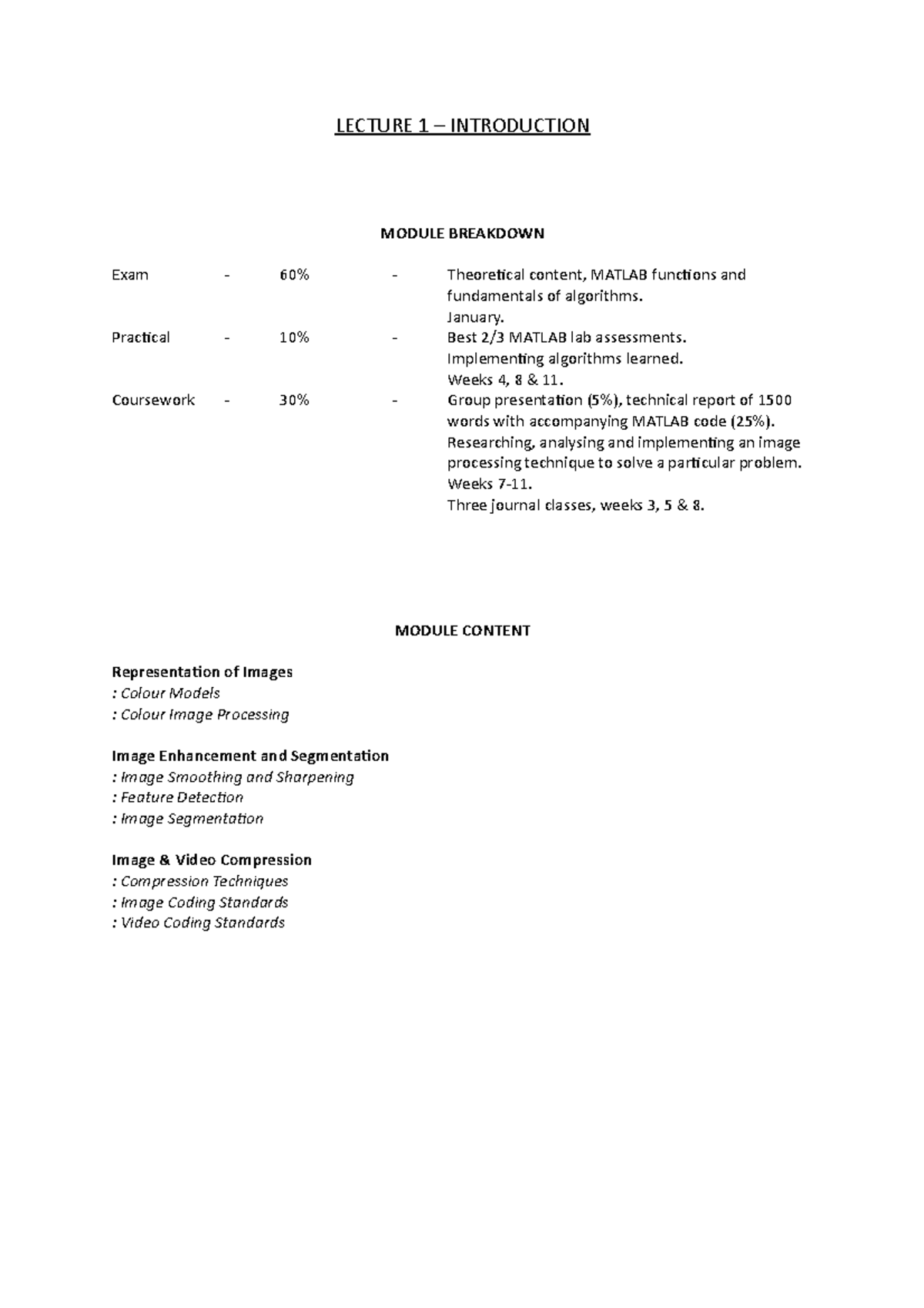 Lecture 1 - Intro, Processing Methods - LECTURE 1 – INTRODUCTION MODULE ...
