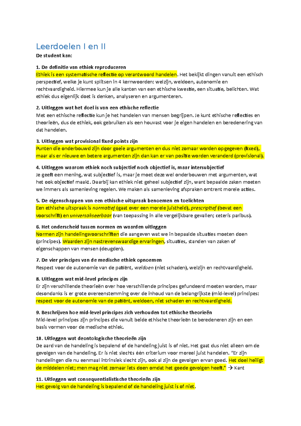 Uitwerking leerdoelen cluster I  Leerdoelen I en II De student kan De