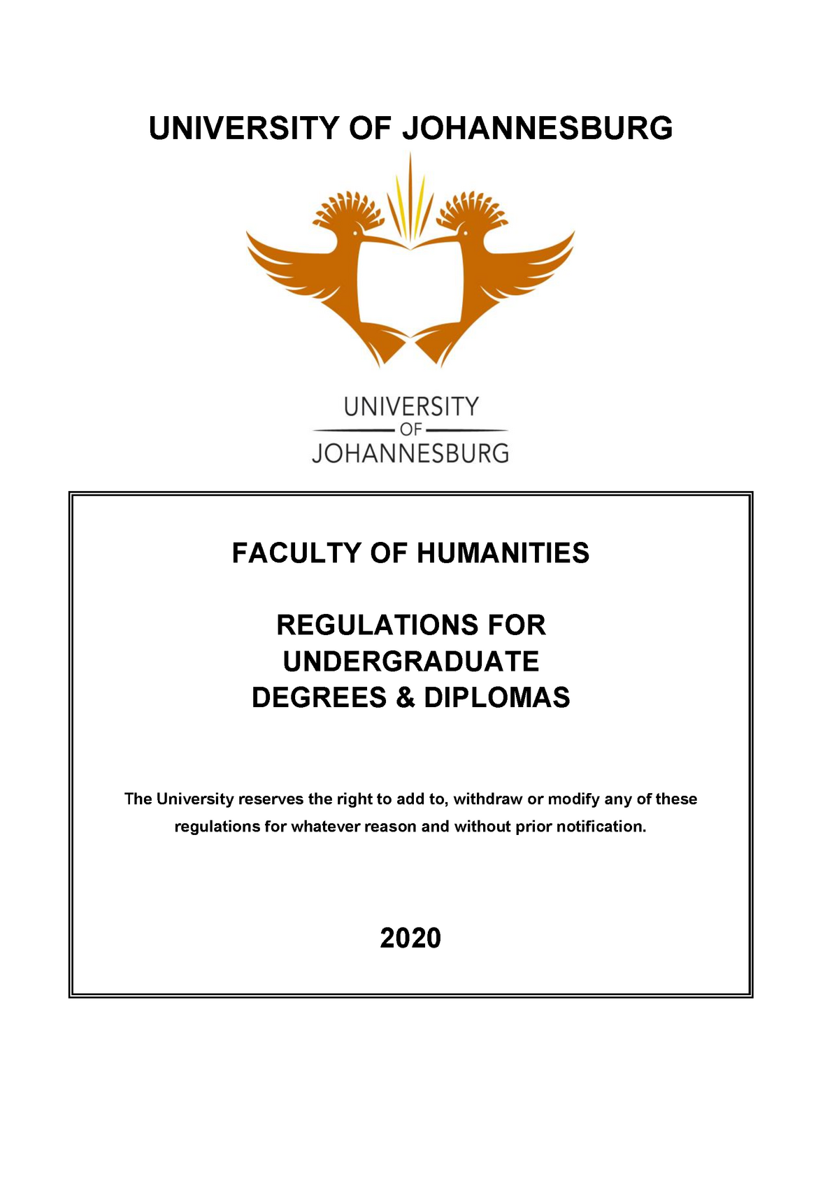 university of johannesburg assignment cover page