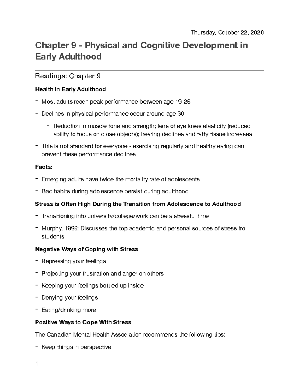 Chapter 9 - Physical and Cognitive Development in Early Adulthood ...