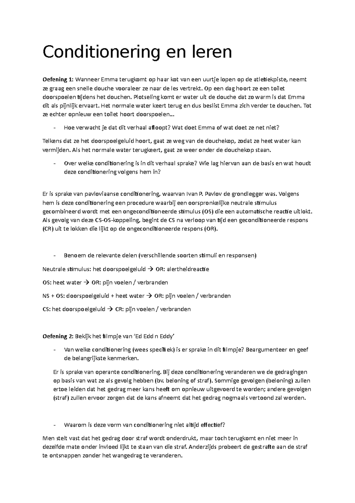 Conditionering en leren 2021 - Conditionering en leren Oefening 1 ...