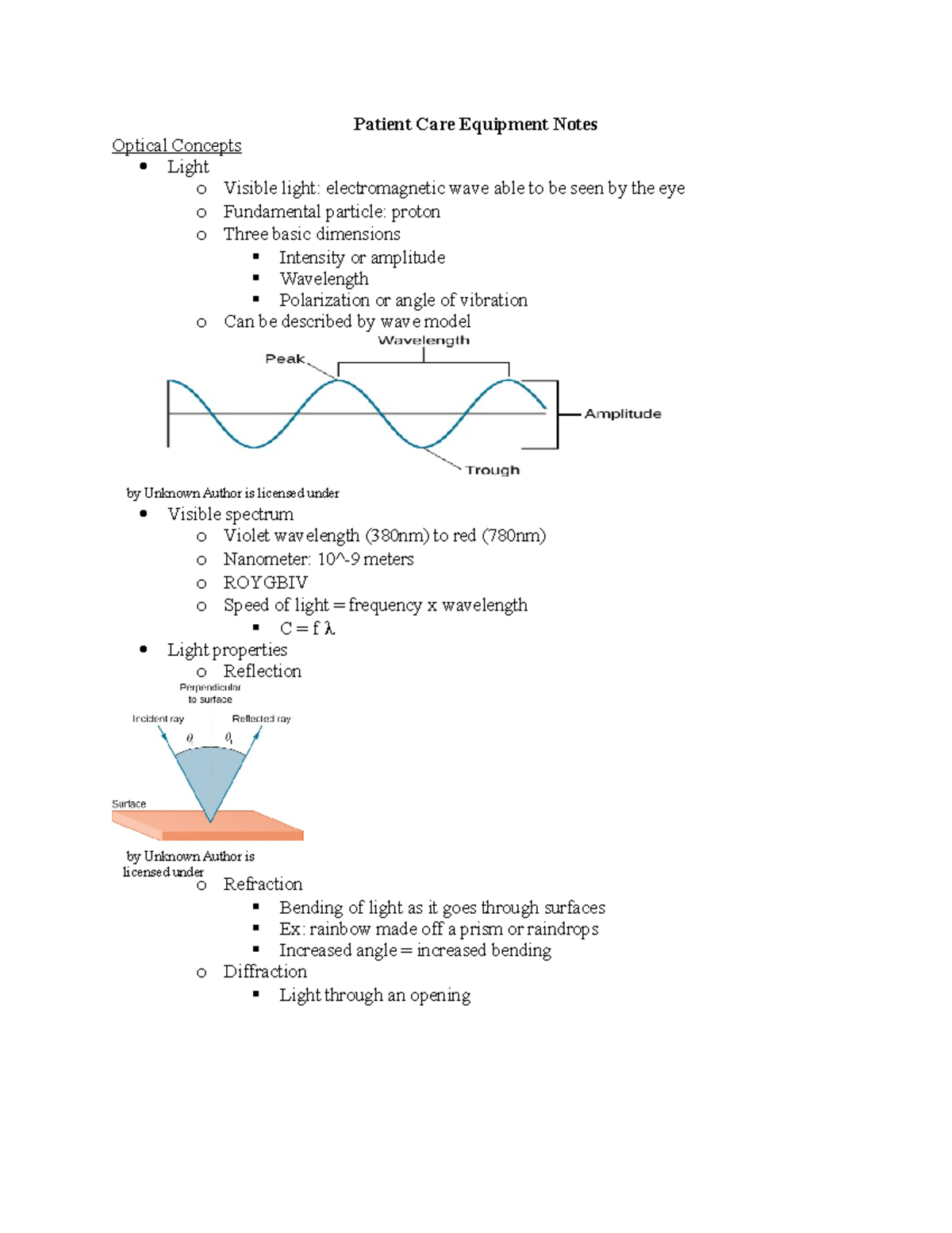 PCE 8 optical concepts notes Patient Care Equipment Notes Optical