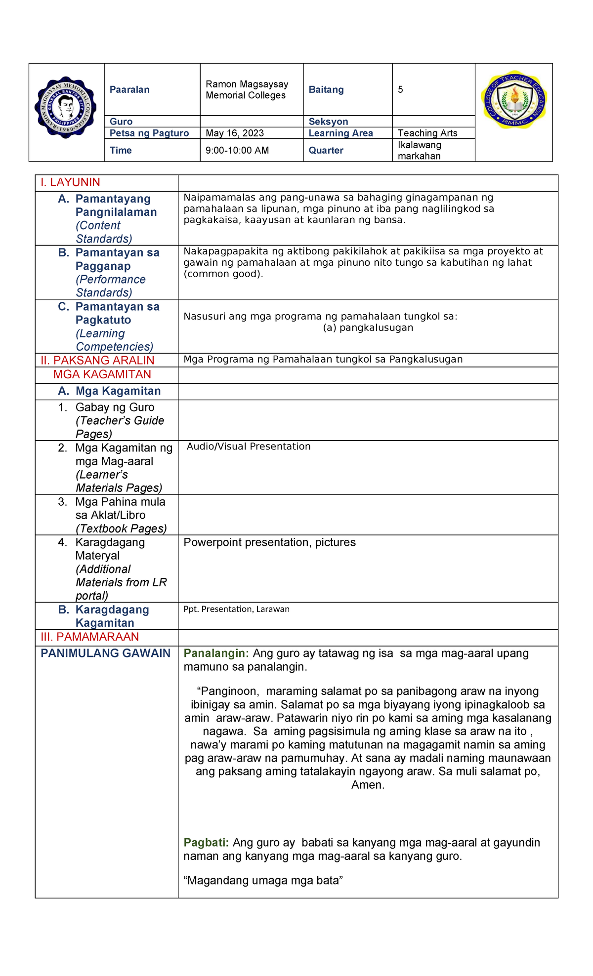 Lesson Plan For App - Grade 4 Araling Panlipunan - I. LAYUNIN A ...