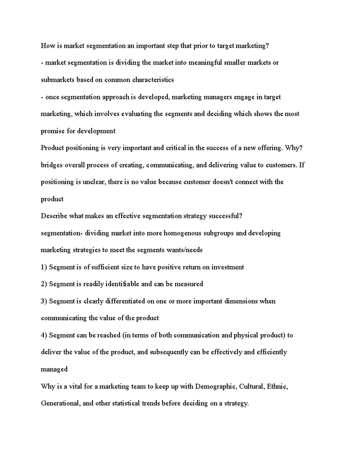 Marketing Chapter 6 Assignment - How is market segmentation an ...