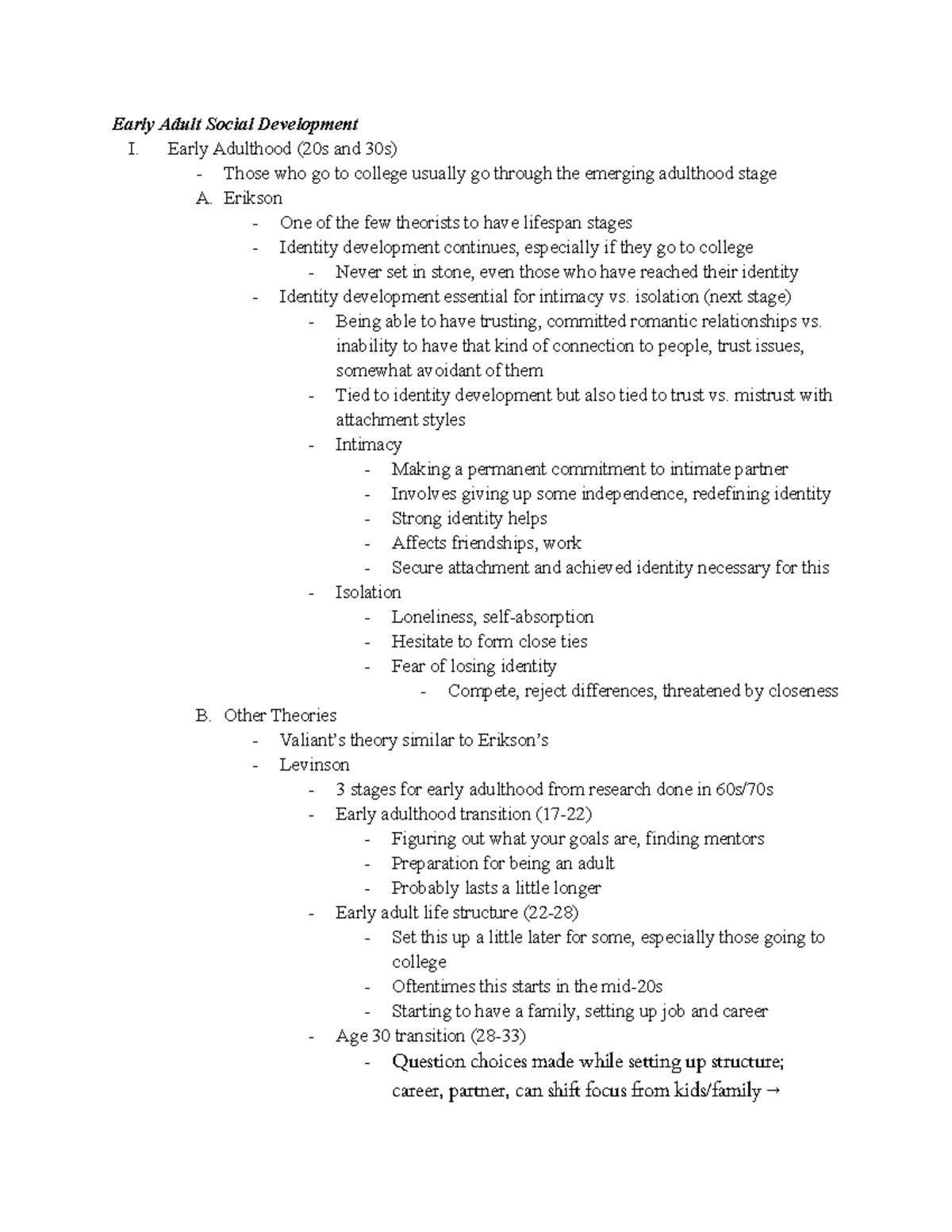 Chapter 14 Lecture Notes: Early Adult Social Development - Early Adult ...