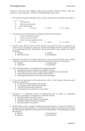 TTP Assessment 7 - Ed 8 - The Teaching Profession Assessment 7 Page 1 ...