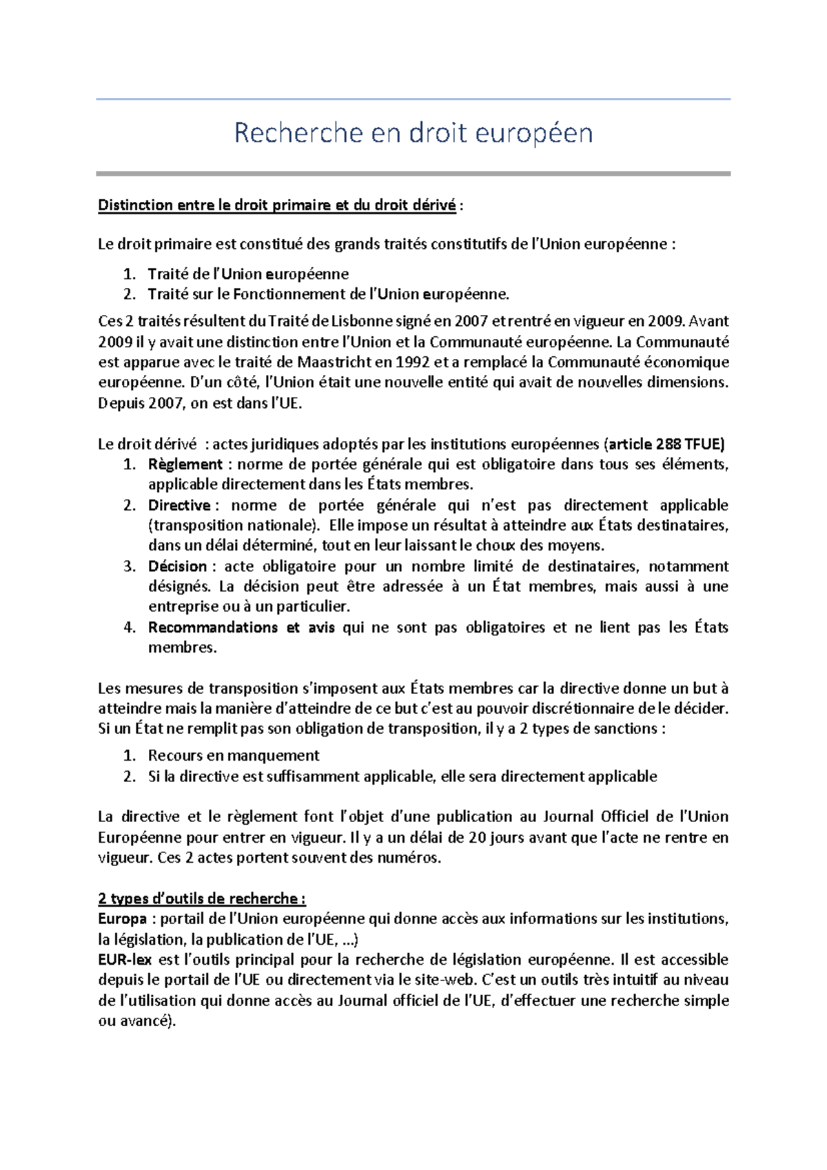RDJ Droit européen - Recherche en droit européen Distinction entre le ...