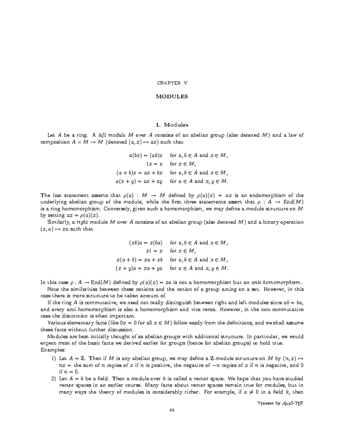Chap5 - Good enough - CHAPTER V MODULES Modules LetAbe a ring. Aleft ...