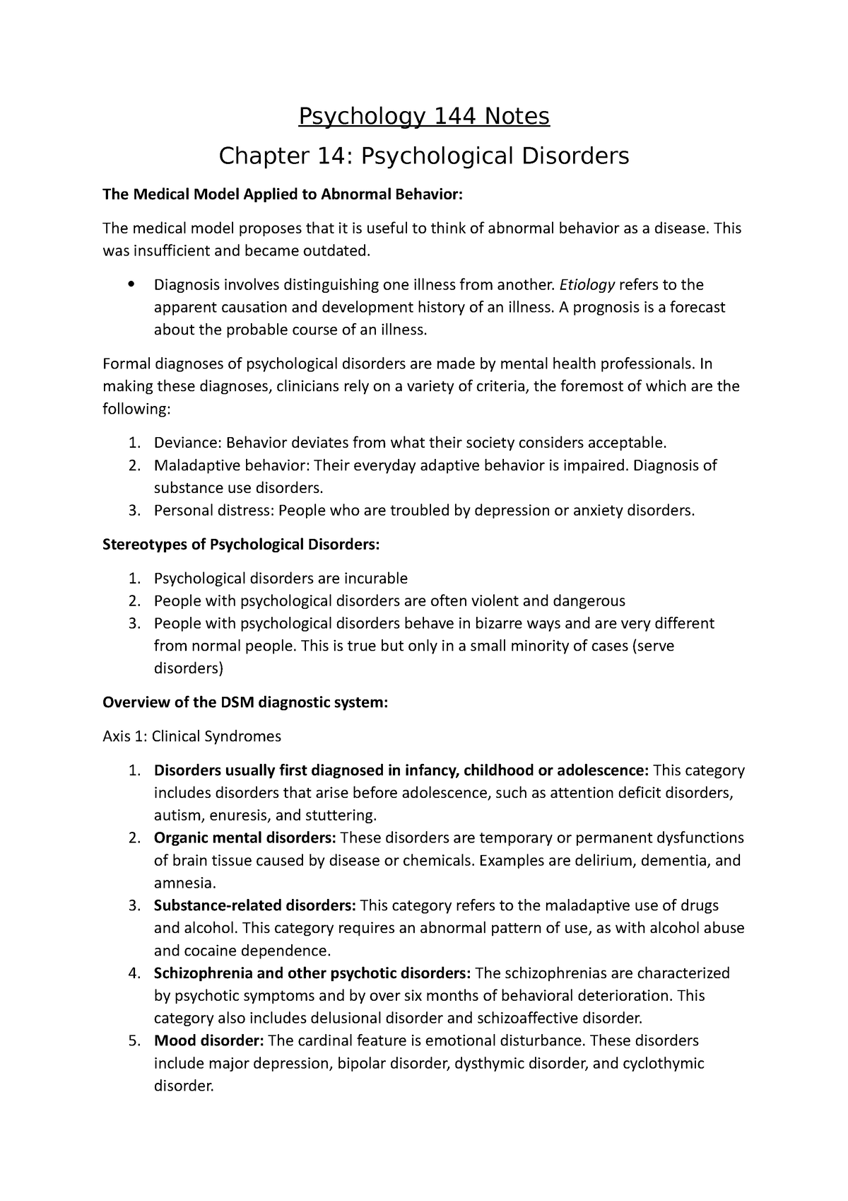 Psychology chapter 14 notes - Psychology 144 Notes Chapter 14 ...